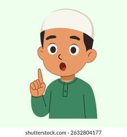Muslim Boy Pointing Up – Serious Islamic Character Making Important Gesture
