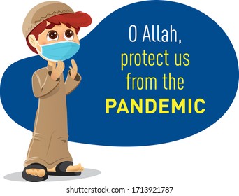 Muslim Boy Praying  For Allah, Protect us from the Pandemic Coronavirus