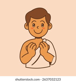 Muslim Boy Praying - Cute Cartoon Vector