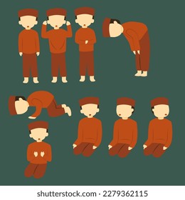 Muslim boy praying with different poses