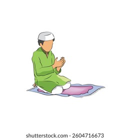 Muslim Boy praying on prayer rug - vector illustration