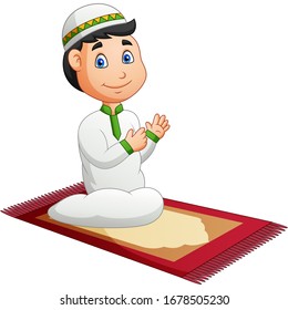 muslim boy praying. Vector illustration
