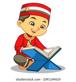 Muslim Boy Reading Quran.
