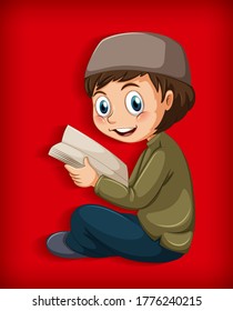 Muslim boy reading from the quran illustration