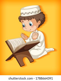Muslim boy reading from the quran illustration