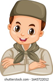 Muslim boy in safari outfit on isolated background illustration