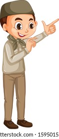 Muslim boy in scout uniform on isolated background illustration