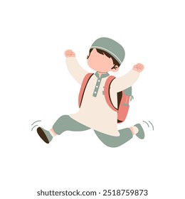 Muslim boy student go to school vector illustration