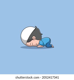 Muslim boy thanksgiving prayer vector icon illustration, Flat Cartoon Style