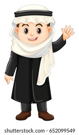 Muslim boy waving hand illustration