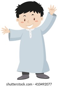 Muslim boy waving hands illustration Adlı Stok Vektör