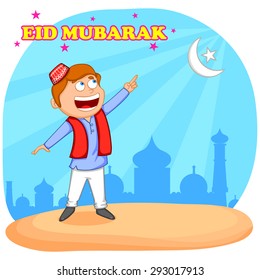 Muslim boy wishing Happy Eid in vector