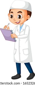 Muslim boy writing notes on isolated background illustration