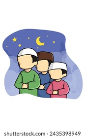 Muchachos Musulmanes Rezando Ilustración De Caricatura De Tarawih