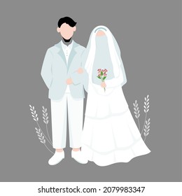 Muslim bride and groom vector cartoon illustration.