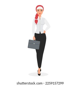 Muslim business lady. Modern arabic business woman in classical suit vector cartoon illustration