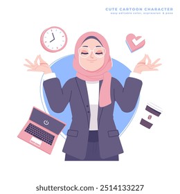 mulher de negócios muçulmana personagem relaxar pose ilustração