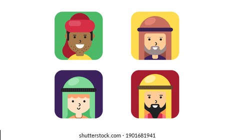 Muslim Cartoon Characters. Vector for Profile Photos and Avatars.