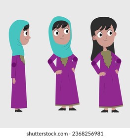 Muslim cartoon girl in flat vector design 