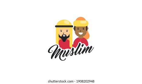 Muslim cartoon logo concept isolated in white background.