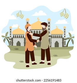 Muslim celebrating Eid Mubarak Illustration