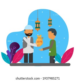 Muslim Character Pay Zakat Ramadan Illustration Vector Graphic