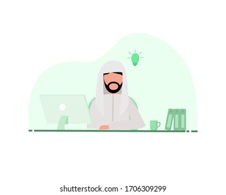 Muslim characters are working in an office vector illustration