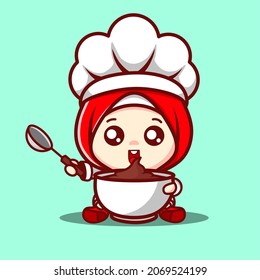 Muslim chef character is making a cake
