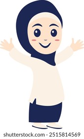 Muslim Child Character with Cartoon Design Style. Flat Vector Illustration.