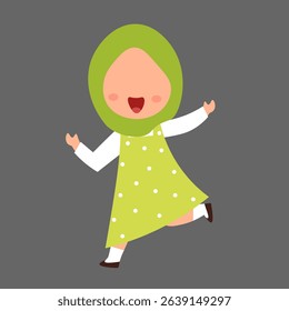Muslim child running vector, suitable for children's books, content about Muslim children