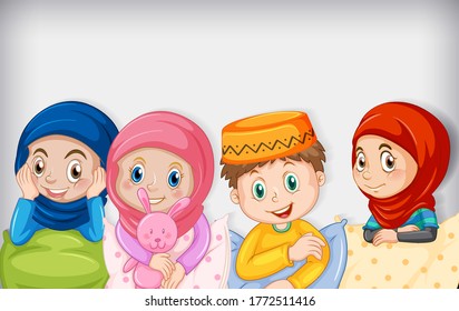 Muslim children cartoon character illustration