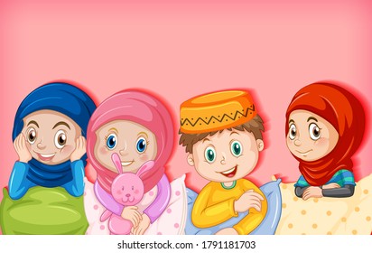 Muslim children cartoon character illustration