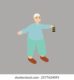 Muslim children characters holding lamps in the month of Ramadan