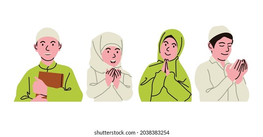 Muslim children are diligent to worship, they are educated by parents and religious teachers to become pious children.