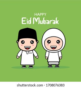 Muslim Children, Eid Mubarak, Idul Fitri Mascot Design