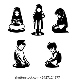 Muslim Children Vector Design, Icon Set