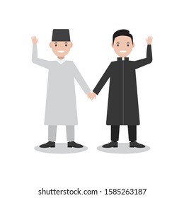 Muslim and christian flat character vector illustration. united in diversity