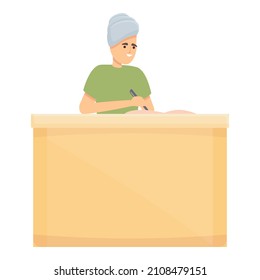 Muslim class teacher icon cartoon vector. Online student. Distance education