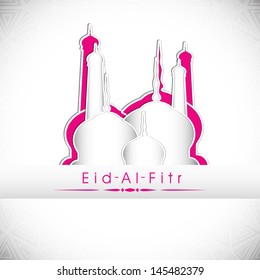 Muslim community festival Eid Al Fitr (Eid Mubarak) concept with mosque on abstract grey background.