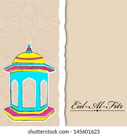 Muslim community festival Eid Al Fitr (Eid Mubarak) background with shiny illustration of mosque.