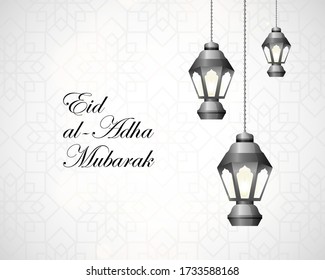 Muslim community festival Eid al Adha Mubarak beautiful greeting card with lantern, pearl, calligraphy. Sacrifice Feast eid al adha mubarak, eid al adha festive, eid ul adha card design