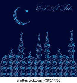 Muslim community festival Eid Al Fitr (Eid Mubarak, happy eid), greeting background. Vector illustration
