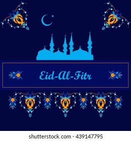 Muslim community festival Eid Al Fitr (Eid Mubarak, happy eid), greeting background. Vector illustration