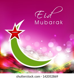 Muslim community festival Eid Mubarak background with moon and star.