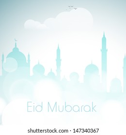 Muslim community festival Eid Mubarak background with mosque design.