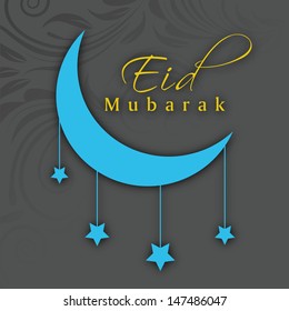 Muslim community festival Eid Mubarak concept with moon on abstract grey background.