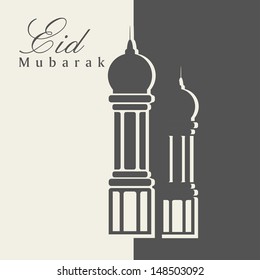 Muslim community festival Eid Mubarak greeting card, gift card or background with mosque design.