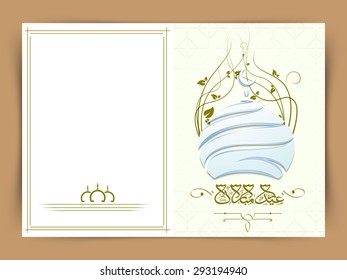 Muslim community festival, Eid Mubarak celebration greeting card with creative mosque on floral decorated background.