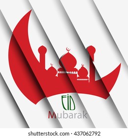 Muslim community festival Eid Mubarak with Beautiful greeting card design and background vector illustration... Beautiful Mosque and Masjid and with paper cutout moon design EPS 10.