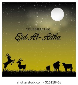 Muslim community festival Eid-Ul-Adha Mubarak celebrations greeting card design. Arabic Islamic calligraphy of text Eid-Ul-Adha. vector illustration